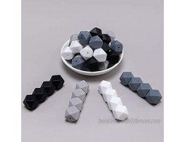 Black White Silicone Teether Beads 50pc 17mm Hexagon Teething Balls 100%Food Grade Nursing Jewelry Chewing Beads…
