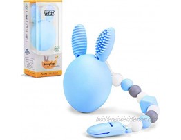 Bunny Eggy Teether Baby Teething Rattle Toy Toothbrush Gum Massager Sensory Development Toy 100% Food Grade Silicone Safe Soft for Teething Babies Infants Boys and Girls Blue