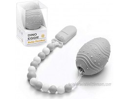 Dino Eggie Egg Teether Baby Teething Toy with Silicone Beaded Pacifier Holder Clip BPA-Free for Baby Boys and Girls Grey