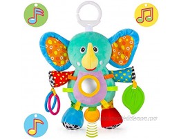 OKIKI Elephant Plush Stuffed Infant Toy Baby Development Toys with Musical Box Squeaky Feet Kids Mirror BPA Free Teether Stroller Crib Carseat Baby Toys
