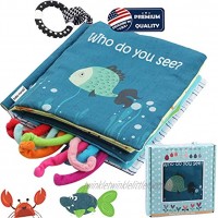 Sea Animal Fabric Cloth Book,Soft Baby booksFishy Tails,Soft Activity Crinkle Book Toys for Early Education for Babies,Toddlers,Infants,Kids with Teether Ring Gift Box,Teething Book Baby Shark Tail
