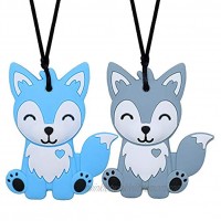 Sensory Chew Necklace for Kids Boys and Girls 2 Pack Fox Silicone Baby Teether Toys for Teething Autism Biting ADHD SPD Chewy Oral Motor Chewing Toy Jewelry for Adults