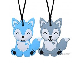 Sensory Chew Necklace for Kids Boys and Girls 2 Pack Fox Silicone Baby Teether Toys for Teething Autism Biting ADHD SPD Chewy Oral Motor Chewing Toy Jewelry for Adults