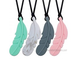 Sensory Chew Necklace for Kids Boys and Girls 4 Pack Silicone Feather Chewing Necklace for Teething Biting Autism ADHD Chewy Oral Motor Pendant with Mild Chewers