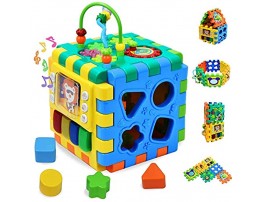 Baby Activity Cube Toddler Toys 6 in 1 Shape Sorter Toys Baby Activity Play Centers for Kids Infants Educational Musci Play Cube Preschool Toys for 1 2 Years Old Boys & GirlsBattery Excluded