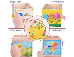 Longruner Wooden Activity CubeCenter Baby Educational Preschool Learning Toys with Bead Maze Shape Sorter
