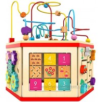 Wooden Activity Cube Bead Maze Toy Gear for Toddler Kid Counting Toys for 1year Old Baby Girls Gift