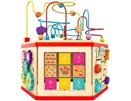 Wooden Activity Cube Bead Maze Toy Gear for Toddler Kid Counting Toys for 1year Old Baby Girls Gift