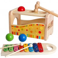 bodolo Wooden Educational Pound and Tap Bench Hammer Multifunctional Xylophone Kids Musical Instrument Music Set Baby Toddler Toys for 2 Year Old Boy and Girl Fat Brain Montessori Hamster