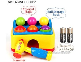 GREENRISE GOODS Pound a Ball Game Set w Hammer & 6 Colorful Balls – Fun Baby Toy Playset for Educational Play and Skill Development – Baby Pinball Popper Game with Lights and Sounds
