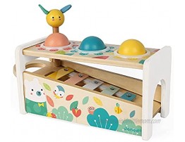Janod Pure Tap Pastel Wooden Xylophone Pounding Bench with Cherry Wood Balls & Bee Shaped Hammer for Ages 12+ Months J05155