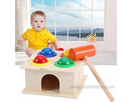 Kids Toy Hammer and 4-Ball Wooden Play Set Learn Colors Counting Wooden Hammer Balls Pounding and Hammering Toy