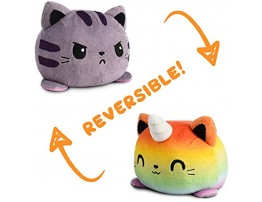 TeeTurtle | The Original Reversible Kittencorn Plushie | Patented Design | Tabby & Rainbow | Show Your Mood Without Saying a Word!