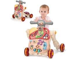 4 in 1 Baby Walker Ride on Car Game Panel Sit-to-Stand Walker,Kids Multifunctional Activity Center w Lights Music Cute Toys Educational Push Pull Learning Walker for Toddlers
