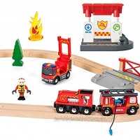 BRIO 33815 Rescue Firefighter Set | 18 Piece Train Toy with a Fire Truck Accessories and Wooden Tracks for Ages 3 and Up