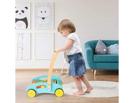 cossy Wooden Baby Learning Walker Toddler Toys for 1 Year Old Forest Theme Blocks & Roll Cart Push Toy 37 Pcs Updated Version