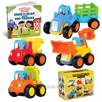 Educational Play Set for Kids Age 1 2 3 Push & Pull Cars for Two Year Olds Storybook Toys for 2 Year Old Boy -Toys for 1 Year Old Toddler Construction Friction Toy Trucks for 2 Yr Old Boys