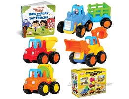 Educational Play Set for Kids Age 1 2 3 Push & Pull Cars for Two Year Olds Storybook Toys for 2 Year Old Boy -Toys for 1 Year Old Toddler Construction Friction Toy Trucks for 2 Yr Old Boys