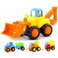 GoStock Friction Powered Cars Push and Go Toys for 1 2 3 Year Old Boys and Girls 4 Sets Construction Vehicles of Tractor Bulldozer Cement Mixer Truck Dumper Best Gifts for Your Kids and Toddlers