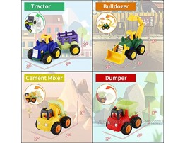 HISTOYE Toddler Toy Cars Trucks for 1 2 3+ Year Old Boys Friction Powered Cars for Babies Construction Toys Set of 4 Dump Truck Toy Tractor Toys Bulldozer Cement Mixer Truck Preschool Gifts for Girls