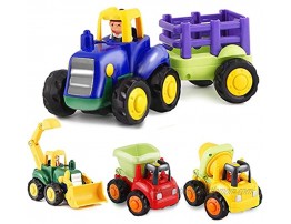 HISTOYE Toddler Toy Cars Trucks for 1 2 3+ Year Old Boys Friction Powered Cars for Babies Construction Toys Set of 4 Dump Truck Toy Tractor Toys Bulldozer Cement Mixer Truck Preschool Gifts for Girls