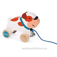 Janod My Dog Wooden Pull Along Bulldog Early Learning and Motor Skills Toy Made of Cherry Wood for Ages 12 Months+