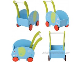 labebe Baby Learning Walker Toy 4 Wheels Blue Kid Push Pull Wagon Cart Push Toy Stroller Elephant for Toddler 1-3 Years OldGirl&Boy Shopping Cart Toy Wooden Wagon for Infant