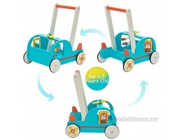 labebe Blue Aircraft Wooden Baby Push Walker 2-in-1 Toddler Push & Pull Toys Learning Walker Stroller Walker with Wheels for Baby Girls Boys 1-3 Years Old