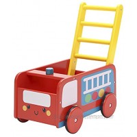 labebe -Wooden Walker 4 Wheels Kids Push Wagon Cart Red Push Toy Walker for Girl Boy 1-3 Years Old Toy Shopping Cart Wooden Wagon Toy Baby Activity Learning Walker Infant- Red Fire Truck