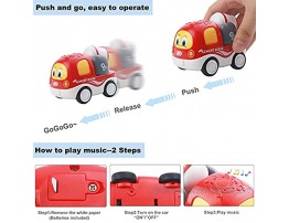 Music Car Toy for Baby 1 2 3 Years Old Pull Back Cars for Toddlers with Music Push and Go Back and Forth Vehicles Sets Friction Powered Cars Engineering Vehicle Toys 4 Packs