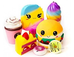 SYYISA Jumbo Squishies Slow Rising [7-Pack]: Ice Cream Hamburger Cake Ice Lolly Donut and Frappuccino Kawaii Soft Food Squishy Toys Squishys are Great Sensory Toys for Kids!