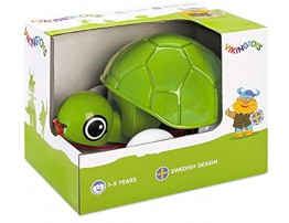Viking Toys Pull Along Turtle First Pull Toy with Bobbing Head Rolls Silently for Kids Ages 1 +