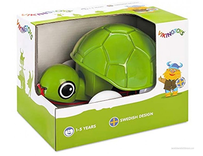 Viking Toys Pull Along Turtle First Pull Toy with Bobbing Head Rolls Silently for Kids Ages 1 +