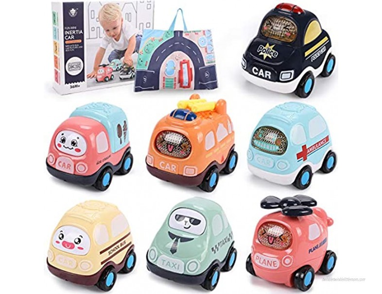 Winrayk 7PCS Baby Toy Cars for 1 Year Old with Map Bag Push and Go Friction Powered City Cars Vehicles Toys for 1 Year Old Boy Gifts One Year Old Boy Toys Early Educational Toys and Birthday Gift