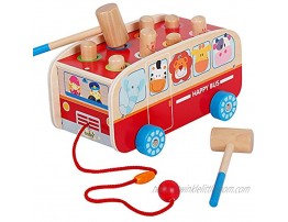Wooden Pull Along Walking Bus Toys Pounding Bench Set for Kids Toddlers Preschool Education Development
