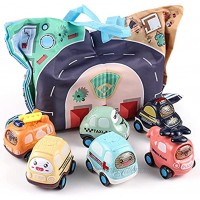 XQW Cartoon Inertia Baby Toy Cars with Storage Bag 6 Pcs Push and Go Toys Kids Toys Car for Girls Boys Early Educational Toys for 1 2 3 4 5 6 Year Old Boys Girls Birthday Gift for Toddlers
