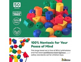 3 Bees & Me Fine Motor Skills Toys 50 Jumbo Lacing Beads for Toddlers and Kids Color Sorting Toy