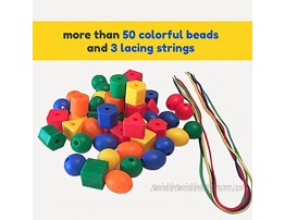 3 Bees & Me Fine Motor Skills Toys 50 Jumbo Lacing Beads for Toddlers and Kids Color Sorting Toy