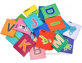 BleuZoo Soft Alphabet Cards Baby Educational Preschool Early Learning ABC Letters Flash Cards Classroom Montessori Teaching Toy for Kids Toddlers 26 Letters & Cloth Storage Bag