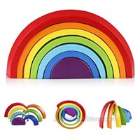 Coogam Wooden Rainbow Stacker Nesting Puzzle Blocks Tunnel Stacking Game Building Creative Color Shape Matching Jigsaw Learning Toy Set Board Early Development Gift for Kids Boy Girl