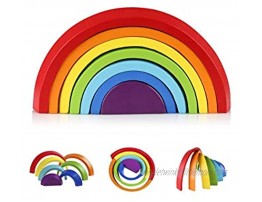 Coogam Wooden Rainbow Stacker Nesting Puzzle Blocks Tunnel Stacking Game Building Creative Color Shape Matching Jigsaw Learning Toy Set Board Early Development Gift for Kids Boy Girl