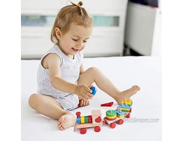 FUN LITTLE TOYS 15.5 Inches Wooden Train Toddler Toys Shape Sorter and Stacking Wooden Blocks Wooden Toys Puzzle Toys Preschool Educational Toys