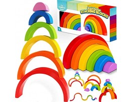 GoodyKing Wooden Toy Rainbow Stacker Puzzle Blocks for Toddlers Educational Preschool Activity Learning Creative Stacking Color Shape Sorting Pre-School Early Learning Age 1 2 3 4 Years Old and up