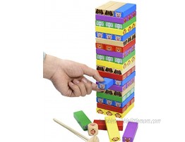 GYBBER&MUMU 60 Pieces Colorful Animal Patterns Wooden Blocks Stacking Board Games with 1 Wood Hammer &1 Dice 60PCS Colorful