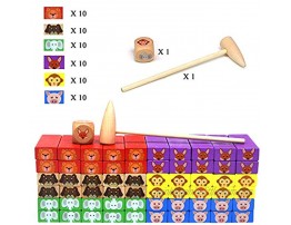 GYBBER&MUMU 60 Pieces Colorful Animal Patterns Wooden Blocks Stacking Board Games with 1 Wood Hammer &1 Dice 60PCS Colorful