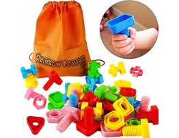 Jumbo Nuts and Bolts Set with Toy Storage and Book | Montessori Toddler Rainbow Matching Game Activities | Fine Motor Skills Autism Educational Toys for Baby 1 2 3 Year Old Boy and Girl | 40pcs …