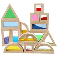 Kidpik Wooden Large Building Blocks for Toddlers Baby Kids 16 Pcs Geometry Sensory Wood Rainbow Stacking Blocks Construction Toys Set Colorful Preschool Learning Educational Toys for Boys Girls