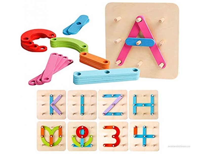 Kizh Wooden Letter and Number Construction Activity Set Educational Preschool Toys Shape Color Recognition Pegboard Sorter Set Board Blocks Stack Sort for Toddler Kids Boys Girls Non-Toxic Toy
