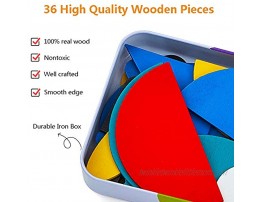LIKEE Wooden Pattern Blocks Animals Jigsaw Puzzle Sorting and Stacking Games Montessori Educational Toys for Toddlers Kids Boys Girls Age 3+ Years Old 36 Shape Pieces& 60 Design Cards in Iron Box