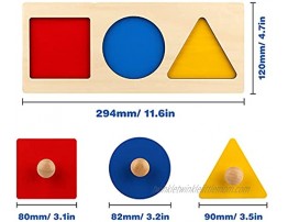 Montessori Multiple Shape Puzzle First Shapes Jumbo Knob Wooden Puzzle Geometric Shape Puzzle Toddler Preschool Learning Material Sensorial Toy for Toddler Shape & Color Sorter 3 Pieces